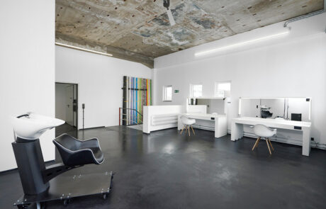 PRODUCTION ROOM - raw studios. hair makeup tables and hair washing station
