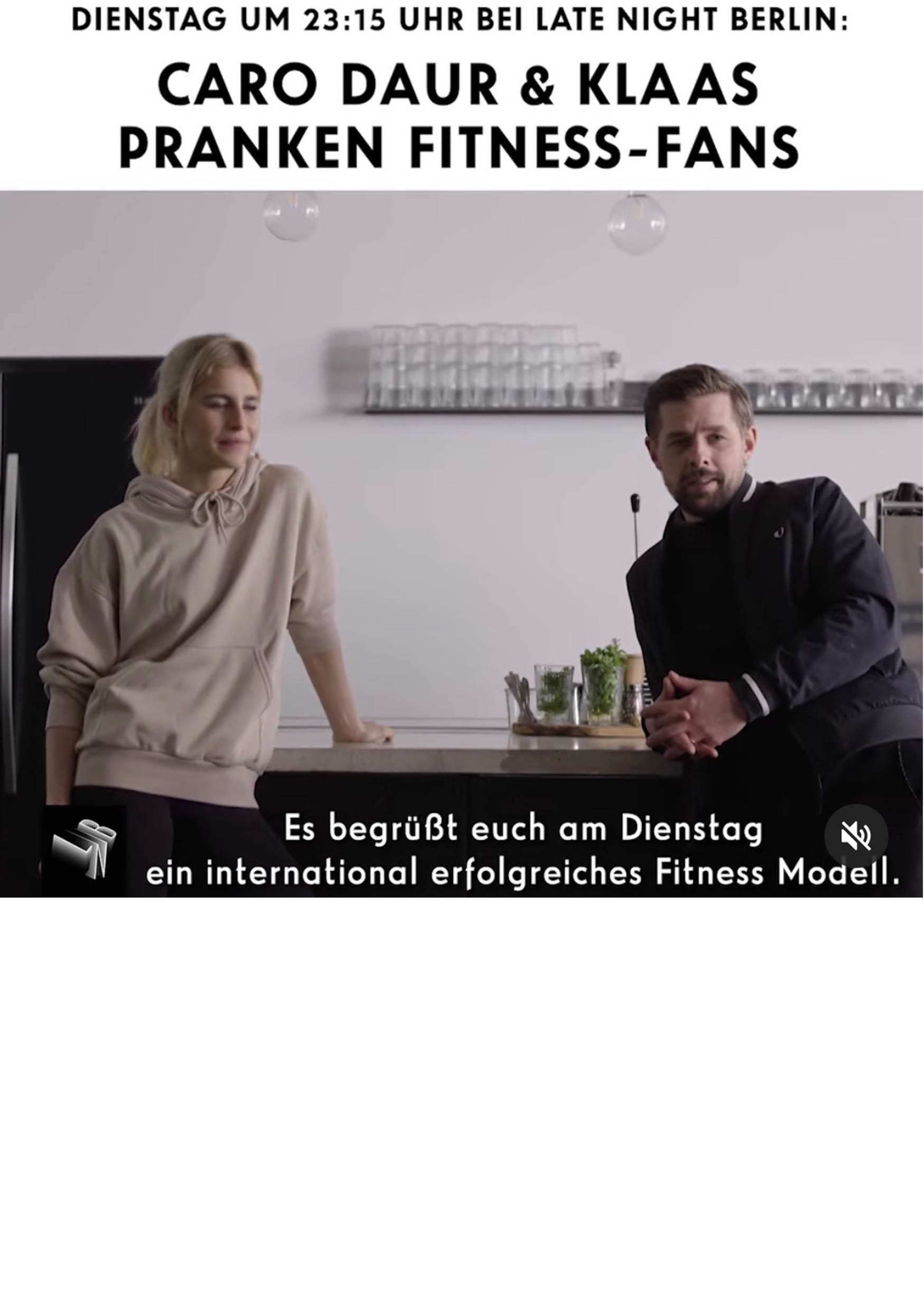 Late Night Berlin host Klaas and instagrammer Caro Daur prank fitness fans at raw studios.