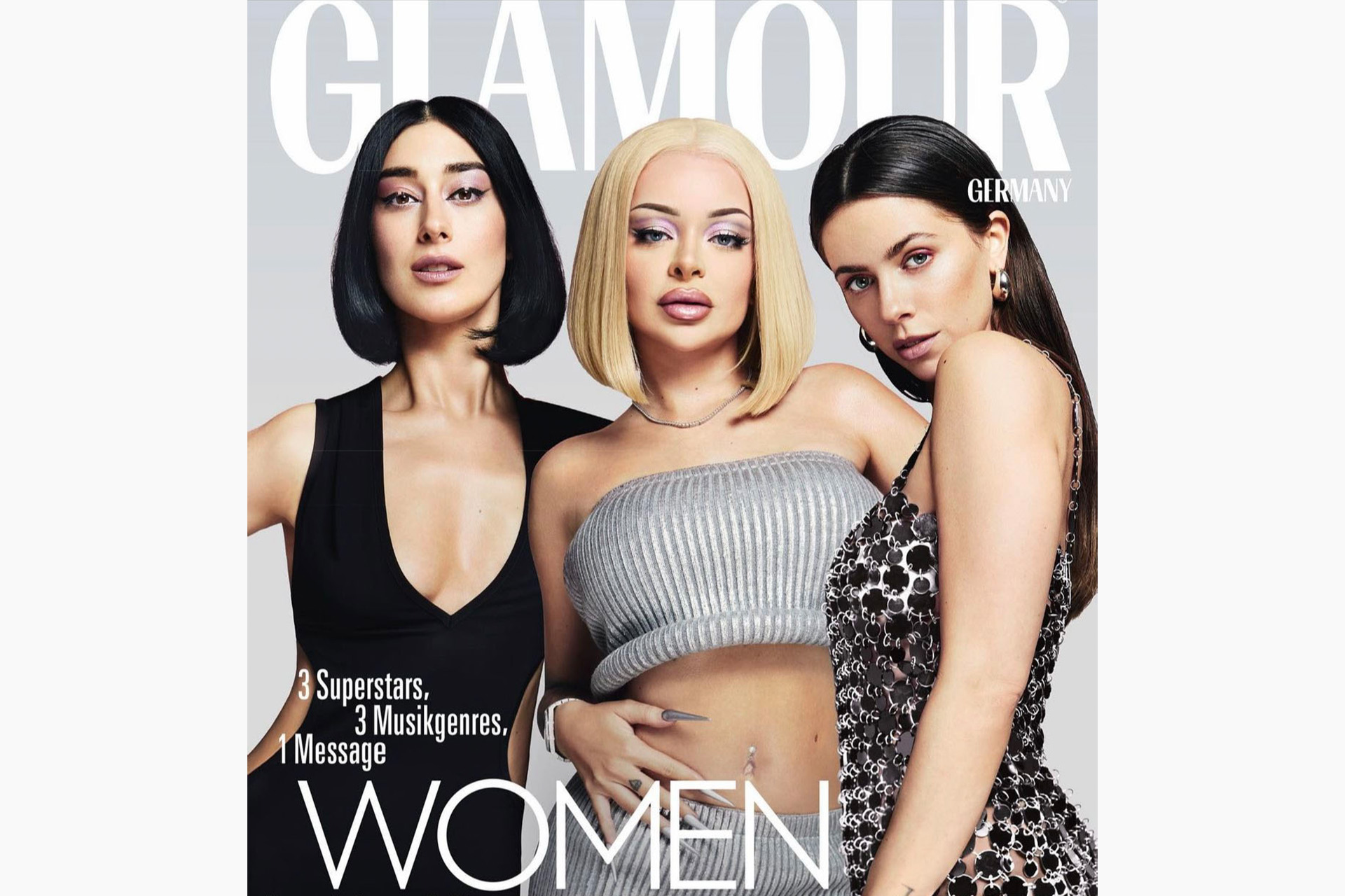 Glamour Germany May 2023 Cover with rap, pop, Schlage stars Katja, Elif und Vanessa.
