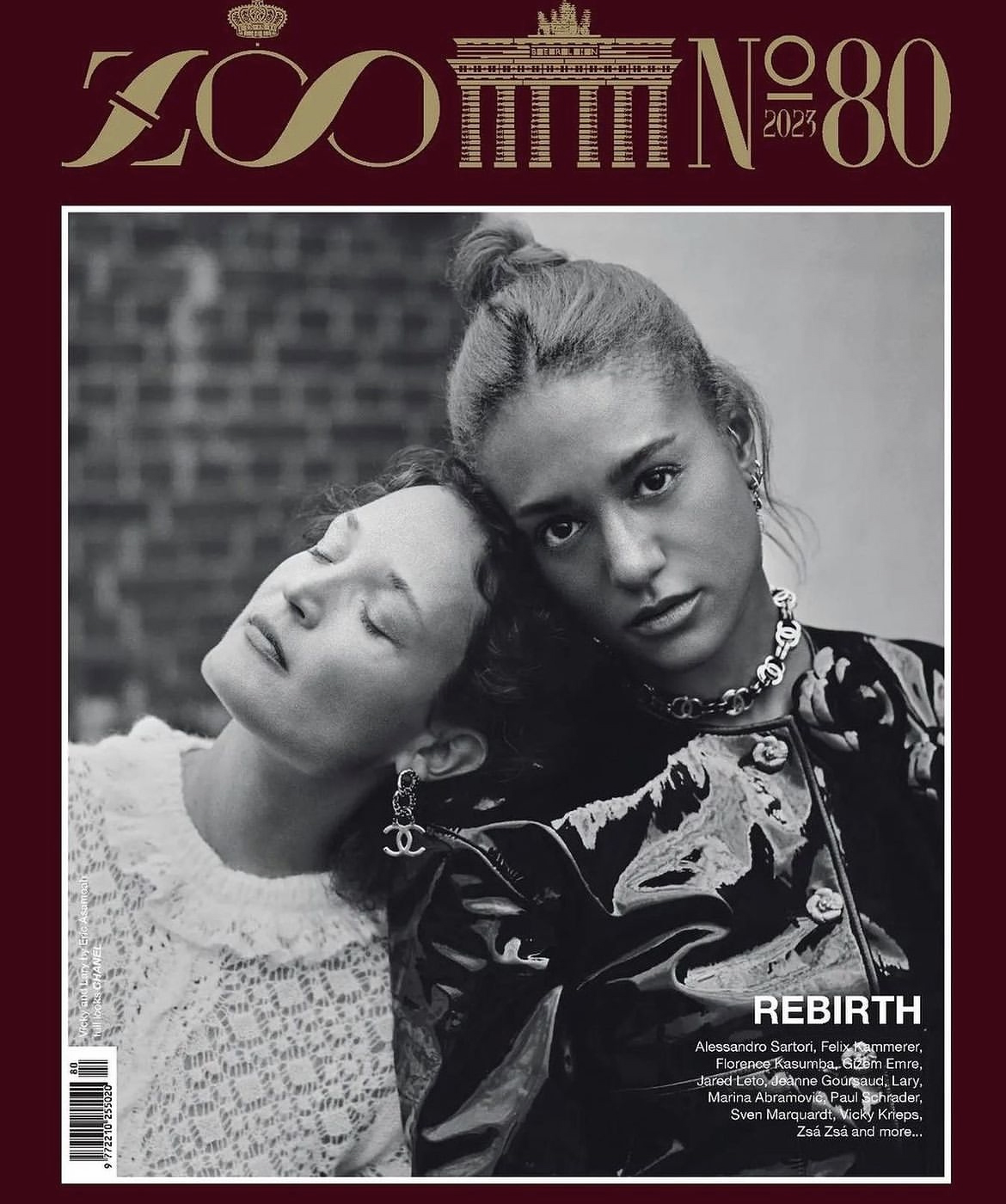 the singer and actress Lary and the actress Vicky Krieps for a cover of Zoo magazine anniversary issue