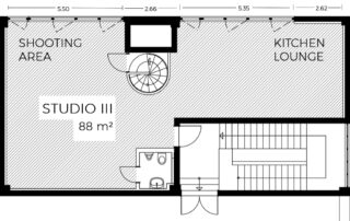 raw studios' Studio 3 layout, complete with detailed measurements