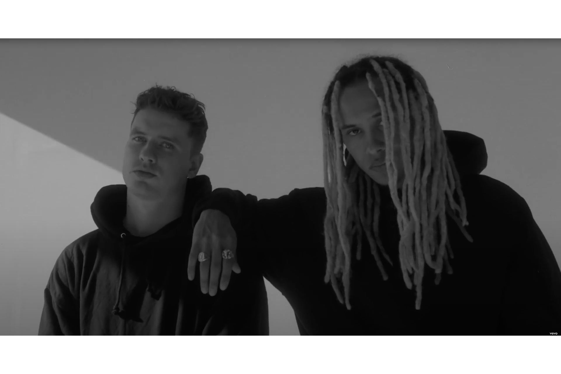 A close-up of German-Nigerian rapper Kelvyn Colt and his mate, who is playing the piano, during the filming of the music video for 'Hope I Wonder'