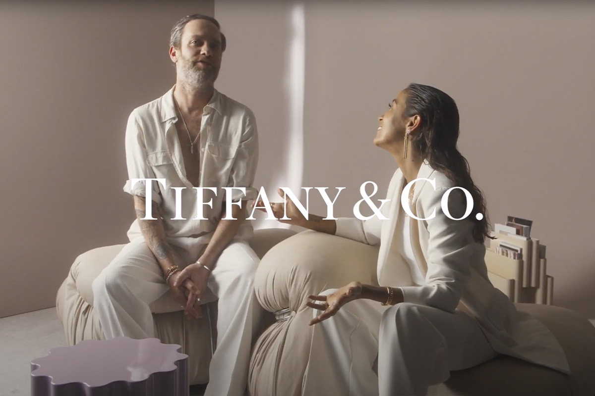 An interracial couple, featured in a VOGUE Germany x Tiffany collaboration video titled 'The Look of Modern Love.