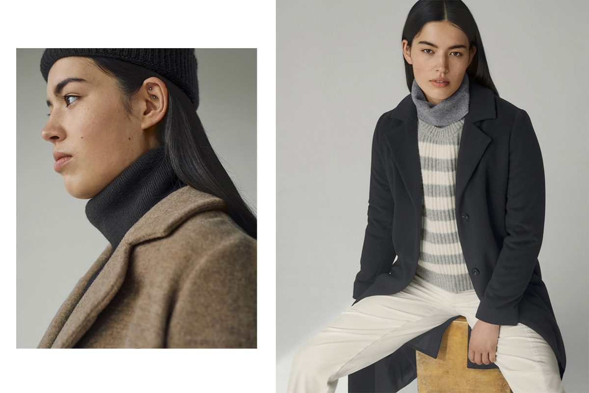 A female model wearing hessnatur's Fall/Winter 2024 collection, showcasing stylish and sustainable garments that embody the brand's commitment to eco-friendly fashion.