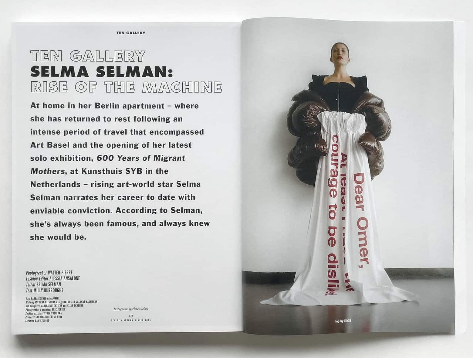 Selman Selma in sculptural gown, shot in Studio 2 at raw studios Berlin for 10 Magazine DE. Photo by Walter Pierre