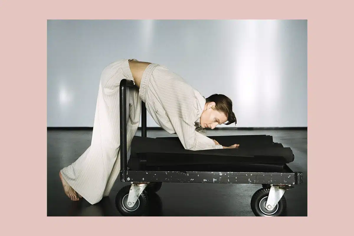 6. Veronika Kunz photographed on a studio trolley at raw studios. Berlin for a fashion editorial